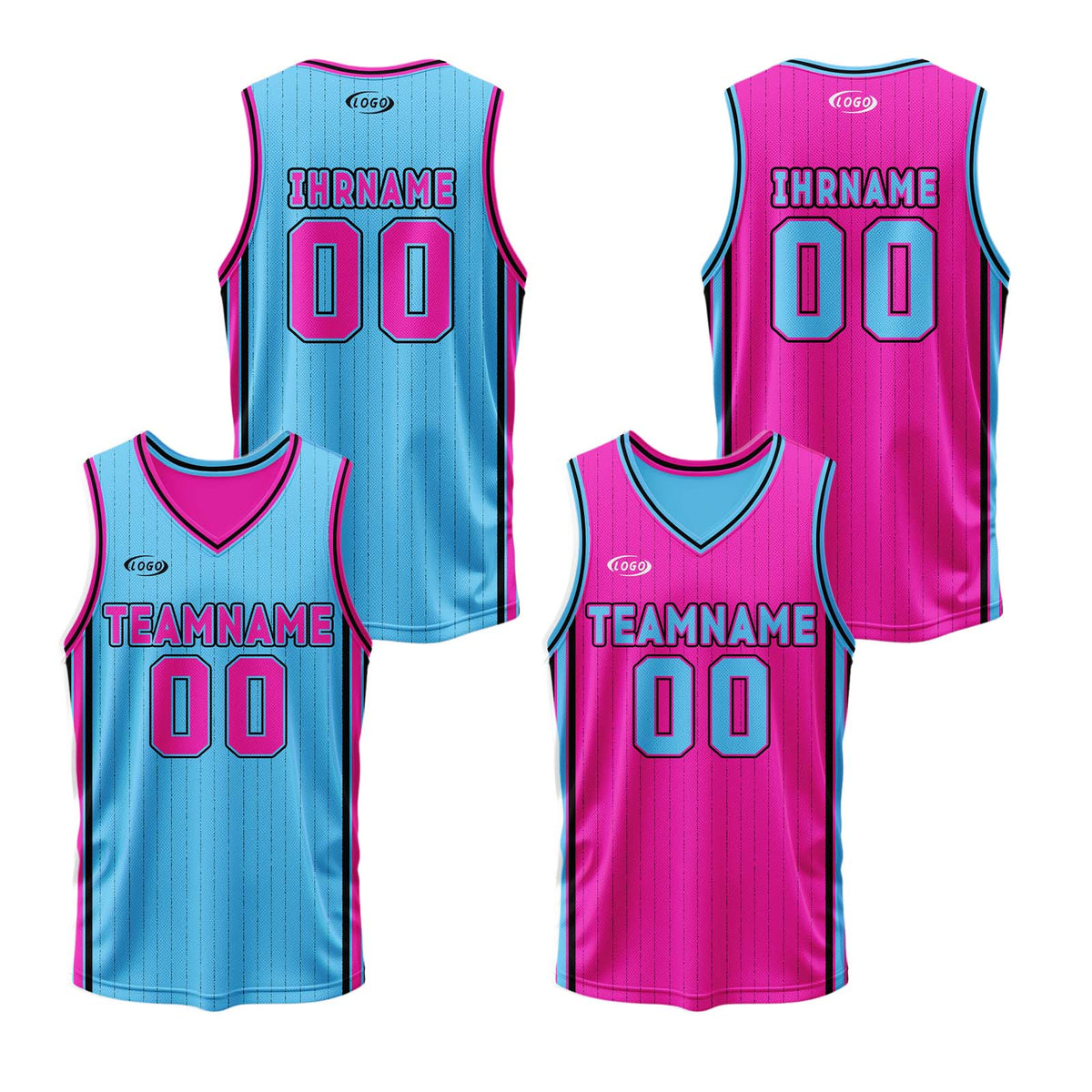 Benutzerdefinierte Blau Rosa Reversible Basketball Jersey Personalisierte Drucken Name Nummer Logo