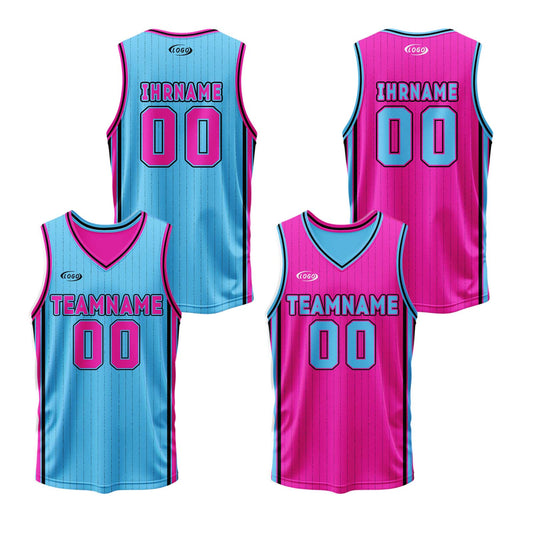 Benutzerdefinierte Blau Rosa Reversible Basketball Jersey Personalisierte Drucken Name Nummer Logo