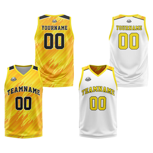 Benutzerdefinierte Gelb Reversible Basketball Jersey Personalisierte Print Name Nummer Logo