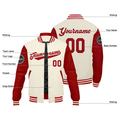 Benutzerdefinierte Verlauf Varsity-Jacke. Letterman-Jacke Rot Creme