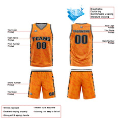 Benutzerdefinierte Orange Reversible Basketball Jersey Personalisierte Print Name Nummer Logo