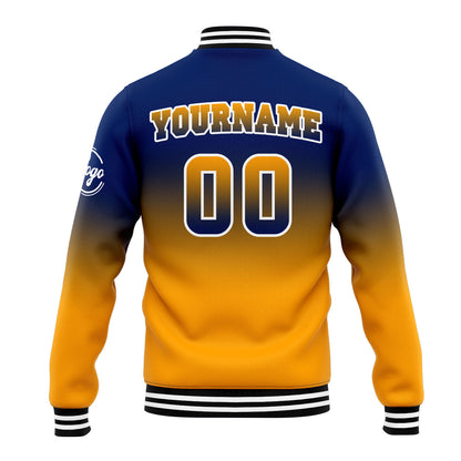 Benutzerdefinierte Verlauf Varsity-Jacke. Letterman-Jacke Marine Orange