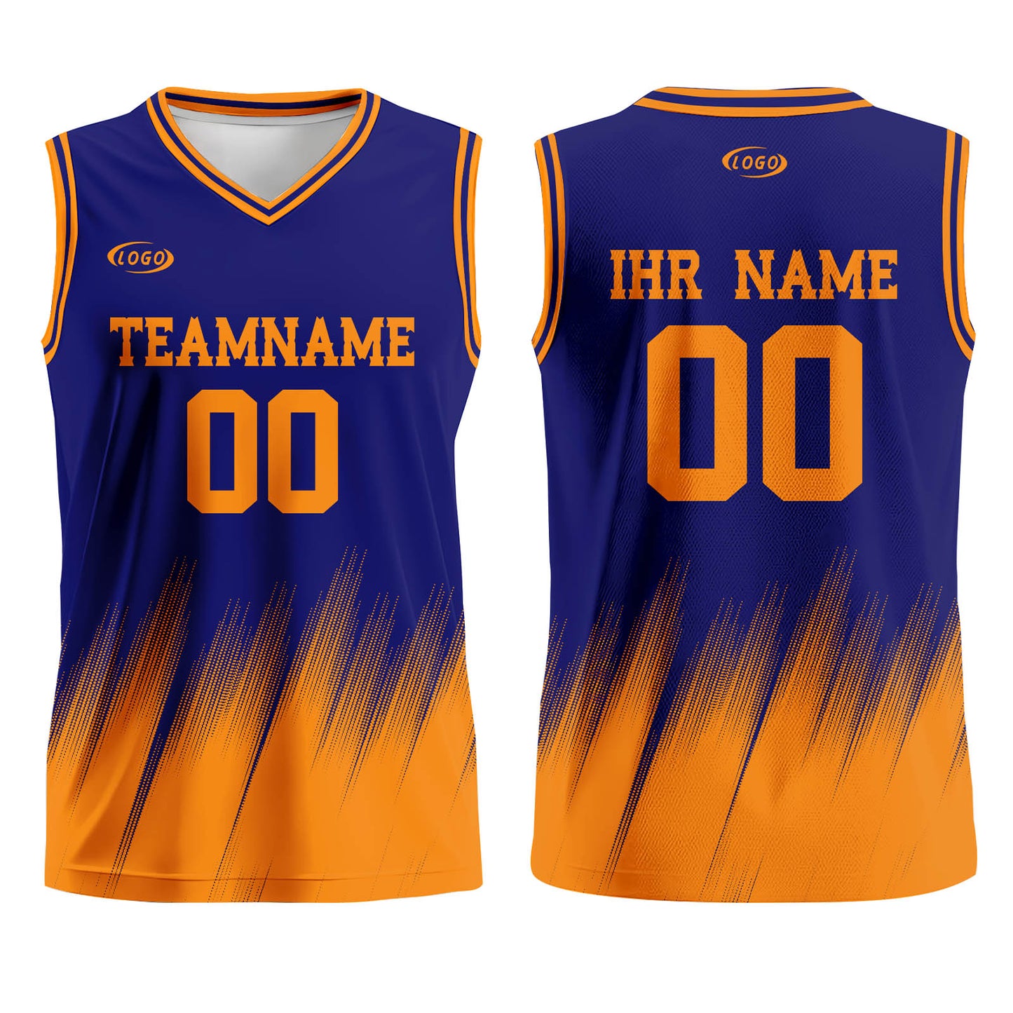 Benutzerdefinierter Blau Orange Basketball Jersey Uniform Anzug gedruckt Ihr Logo Name Nummer