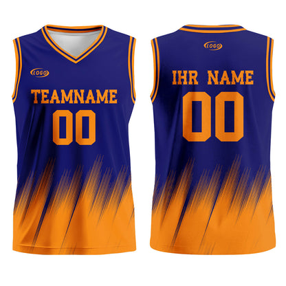 Benutzerdefinierter Blau Orange Basketball Jersey Uniform Anzug gedruckt Ihr Logo Name Nummer