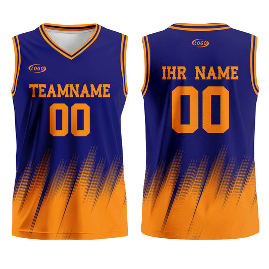 Benutzerdefinierter Blau Orange Basketball Jersey Uniform Anzug gedruckt Ihr Logo Name Nummer