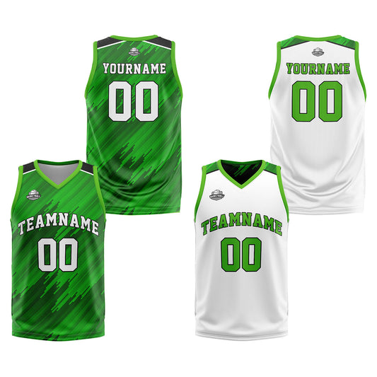 Benutzerdefinierte Grün Reversible Basketball Jersey Personalisierte Print Name Nummer Logo