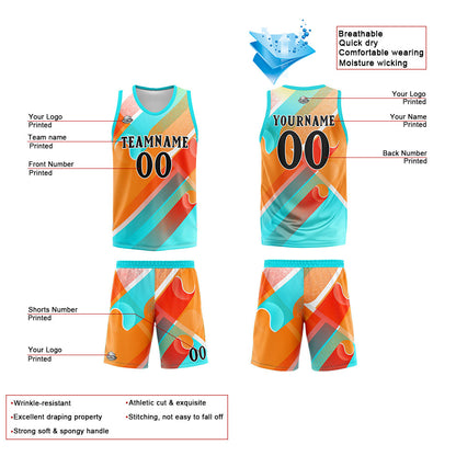 Angefertigte Aqua Orange Basketball-Trikots für Männer und Frauen, Uniformen, geeignet für Kinder und Erwachsene, personalisierte Trikots