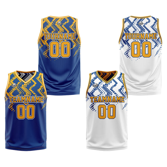 Benutzerdefinierte Blau Orange Reversible Basketball Jersey Personalisierte Print Name Nummer Logo