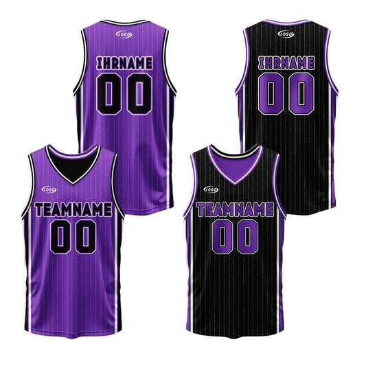 Benutzerdefinierte Lila Schwarz Reversible Basketball Jersey Personalisierte Drucken Name Nummer Logo