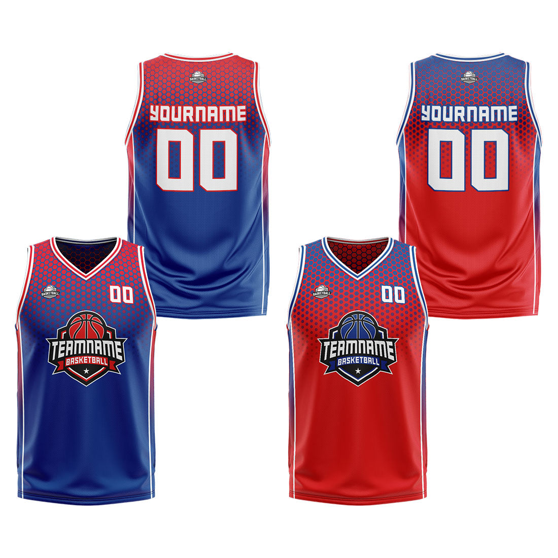 Benutzerdefinierte Blau Rot Reversible Basketball Jersey Personalisierte Print Name Nummer Logo
