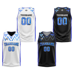 Benutzerdefinierte Reversible Basketball Jersey Personalisierte Print Name Nummer Logo Blau-Schwarz-Weiß