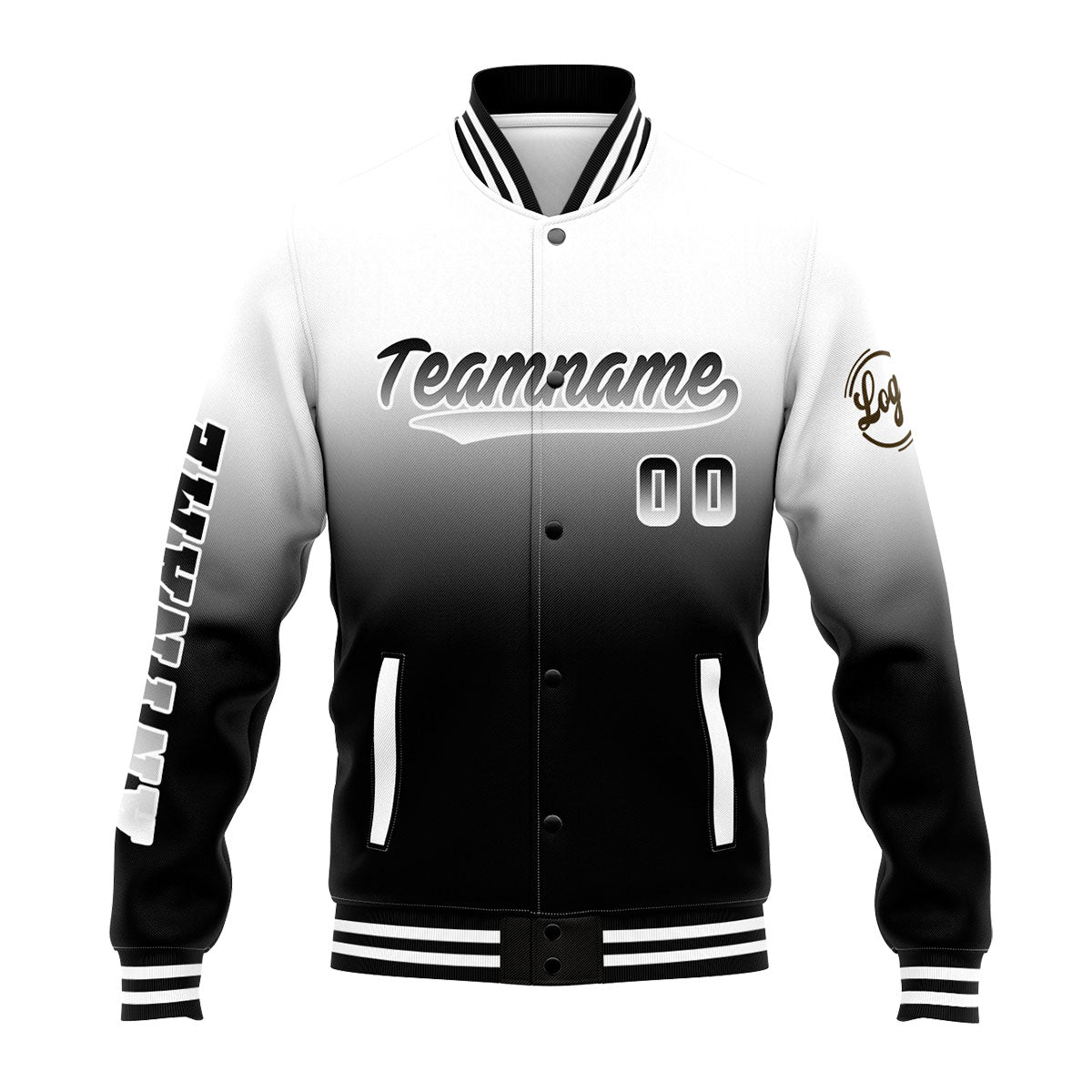 Benutzerdefinierte Verlauf Varsity-Jacke. Letterman-Jacke Weiß Schwarz