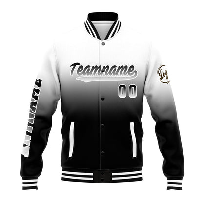 Benutzerdefinierte Verlauf Varsity-Jacke. Letterman-Jacke Weiß Schwarz