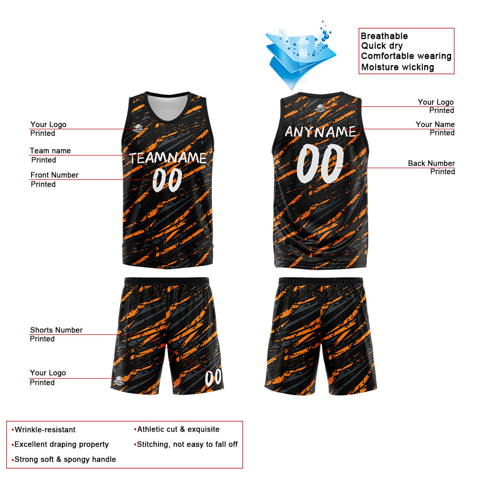 Benutzerdefinierte Reversible Basketball Jersey Personalisierte Print Name Nummer Logo Schaden-Orange