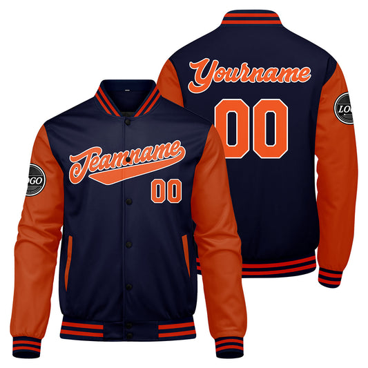 Benutzerdefinierte Verlauf Varsity-Jacke. Letterman-Jacke Marine Orange