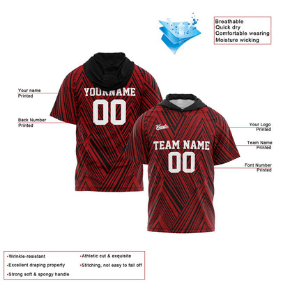 Benutzerdefinierte Schwarz Rot Kurzarm-Kapuzenpullover für Männer Frauen Hemden mit Kapuzen gedruckt Name Logo