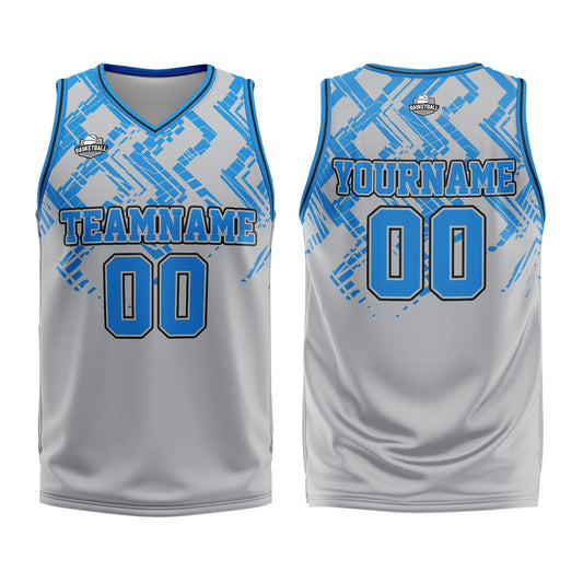 Benutzerdefinierter Grau Blau Basketball Jersey Uniform Anzug gedruckt Ihr Logo Name Nummer