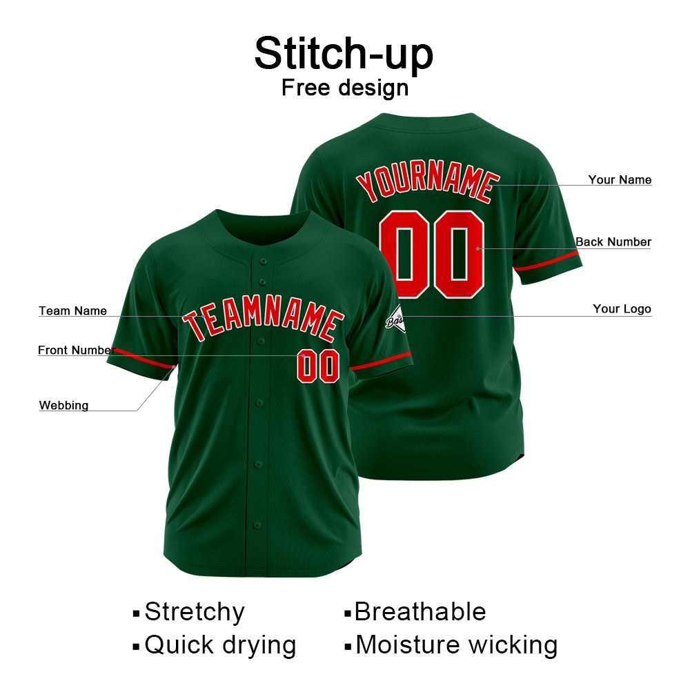 Benutzerdefinierte Authentisch Baseball-Trikot Dunkel Grün-Rot