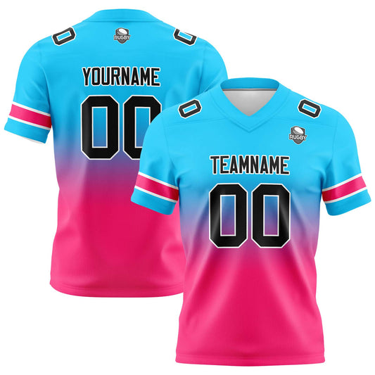 Benutzerdefinierte Hellblau Rosa Gradient Fußball Trikots Personalisierter Name Nummer Logo