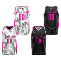 Benutzerdefinierte Reversible Basketball Jersey Personalisierte Print Name Nummer Logo Chevron-Weiß&Schwarz