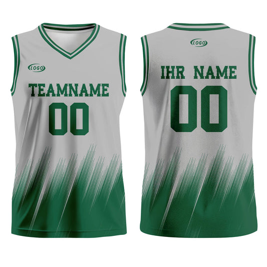 Benutzerdefinierter Grau Grün Basketball Jersey Uniform Anzug gedruckt Ihr Logo Name Nummer