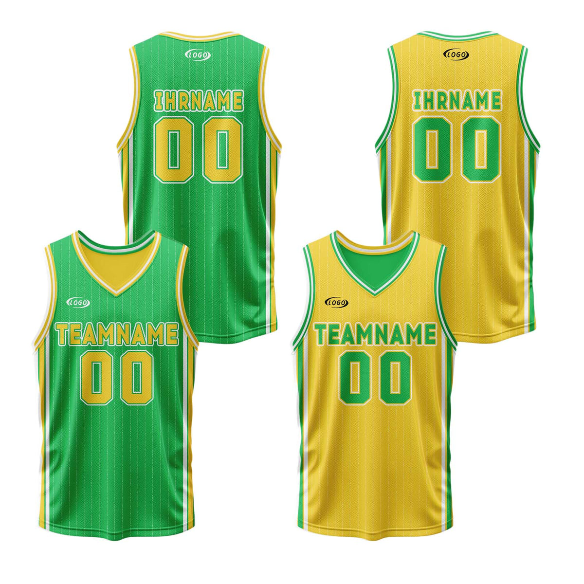 Benutzerdefinierte Grün Gelb Reversible Basketball Jersey Personalisierte Drucken Name Nummer Logo