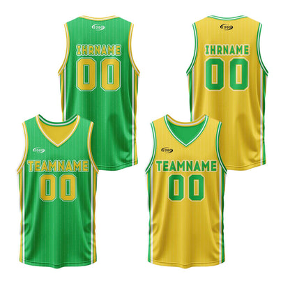Benutzerdefinierte Grün Gelb Reversible Basketball Jersey Personalisierte Drucken Name Nummer Logo