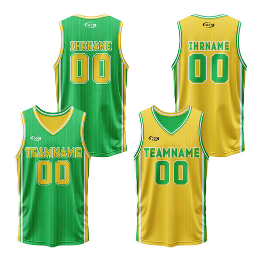 Benutzerdefinierte Grün Gelb Reversible Basketball Jersey Personalisierte Drucken Name Nummer Logo