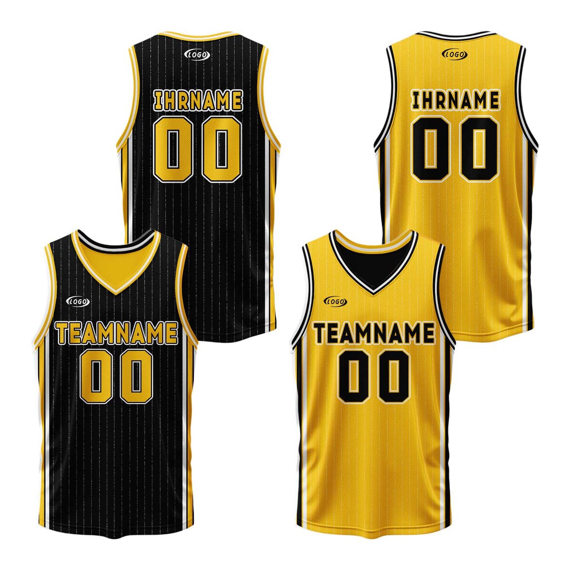 Benutzerdefinierte Schwarz Gelb Reversible Basketball Jersey Personalisierte Drucken Name Nummer Logo