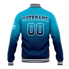 Benutzerdefinierte Verlauf Varsity-Jacke. Letterman-Jacke Aqua Dunkelblau