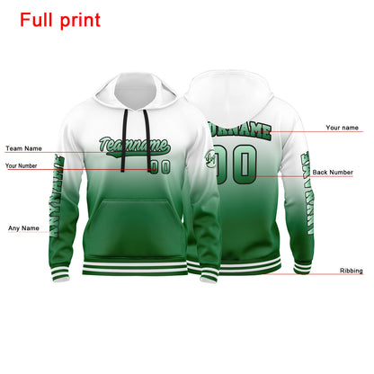Benutzerdefinierter Grün Weiß Hoodie für Mann, Frau, Mädchen, Junge. Drucken Sie Ihr Logo, Ihren Namen und Ihre Nummer