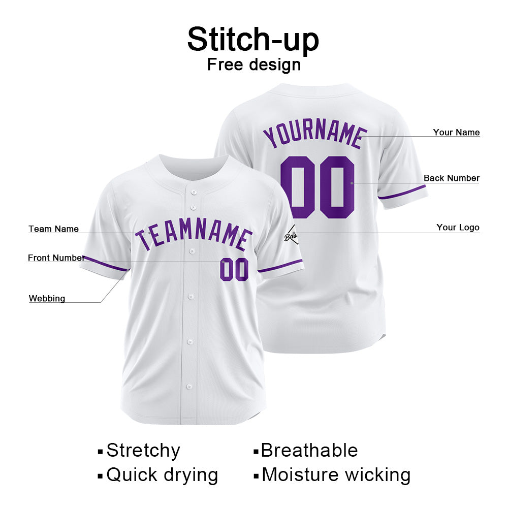 Benutzerdefinierte Authentisch Baseball-Trikot Weiß- Lila
