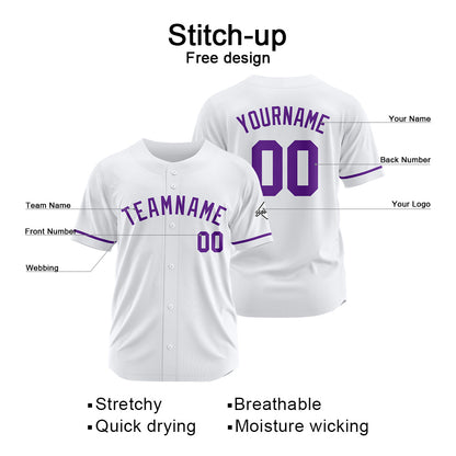 Benutzerdefinierte Authentisch Baseball-Trikot Weiß- Lila