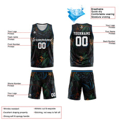 Benutzerdefinierter Basketball Jersey Uniform Anzug gedruckt Ihr Logo Name Nummer Schwarz& Regenwald