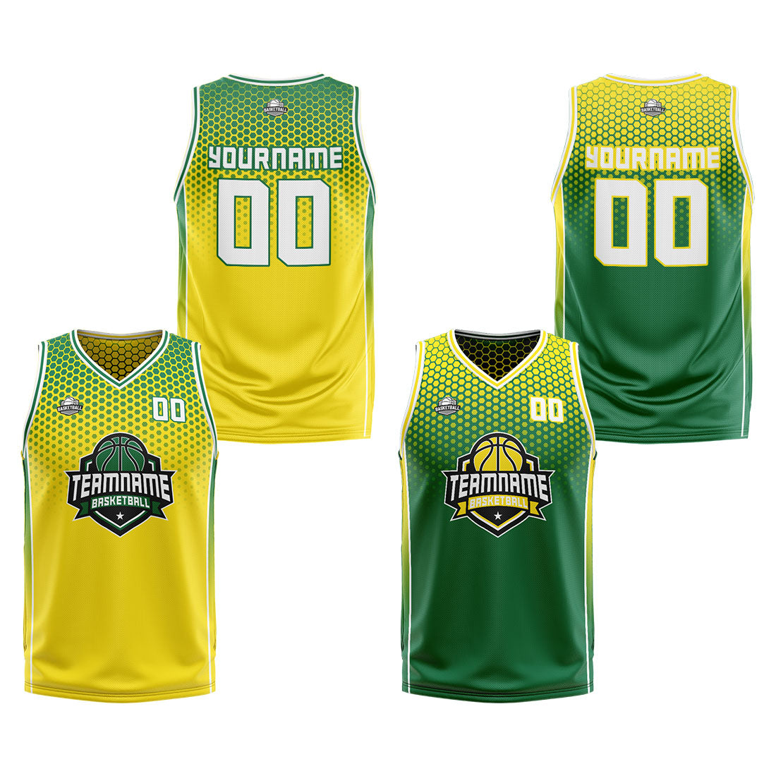 Benutzerdefinierte Gelb Grün Reversible Basketball Jersey Personalisierte Print Name Nummer Logo