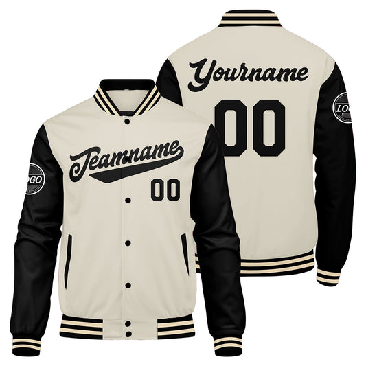 Benutzerdefinierte Verlauf Varsity-Jacke. Letterman-Jacke Schwarz Creme