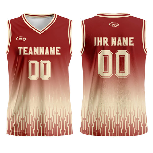 Benutzerdefinierter Rot Beige Farbverlauf Basketball Jersey Uniform Anzug gedruckt Ihr Logo Name Nummer