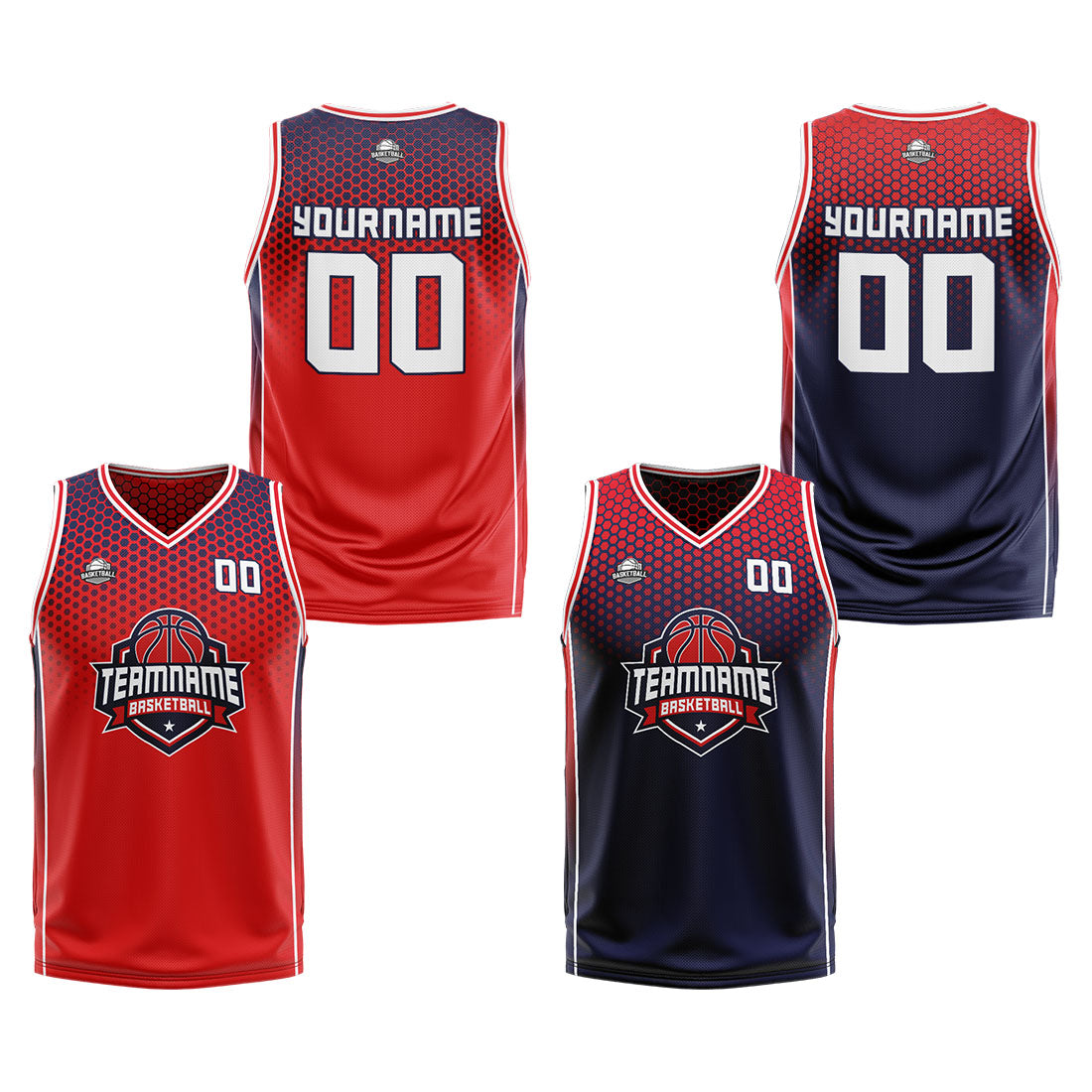 Benutzerdefinierte Reversible Basketball Jersey Personalisierte Print Name Nummer Logo Rote Marine