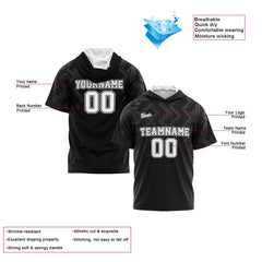 Benutzerdefinierte Grau Schwarz Kurzarm-Kapuzenpullover für Männer Frauen Hemden mit Kapuzen gedruckt Name Logo