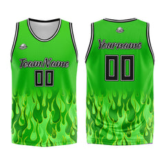 Benutzerdefinierter Basketball Jersey Uniform Anzug gedruckt Ihr Logo Name Nummer Grüne Flamme