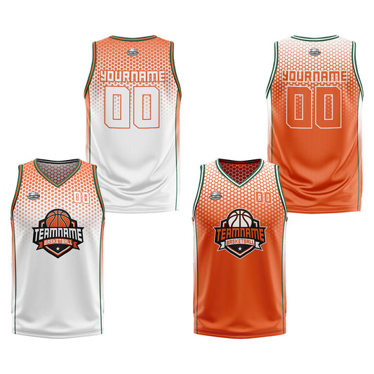 Benutzerdefinierte Weiß Orange Grün Reversible Basketball Jersey Personalisierte Print Name Nummer Logo