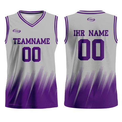 Benutzerdefinierter Grau Lila Basketball Jersey Uniform Anzug gedruckt Ihr Logo Name Nummer