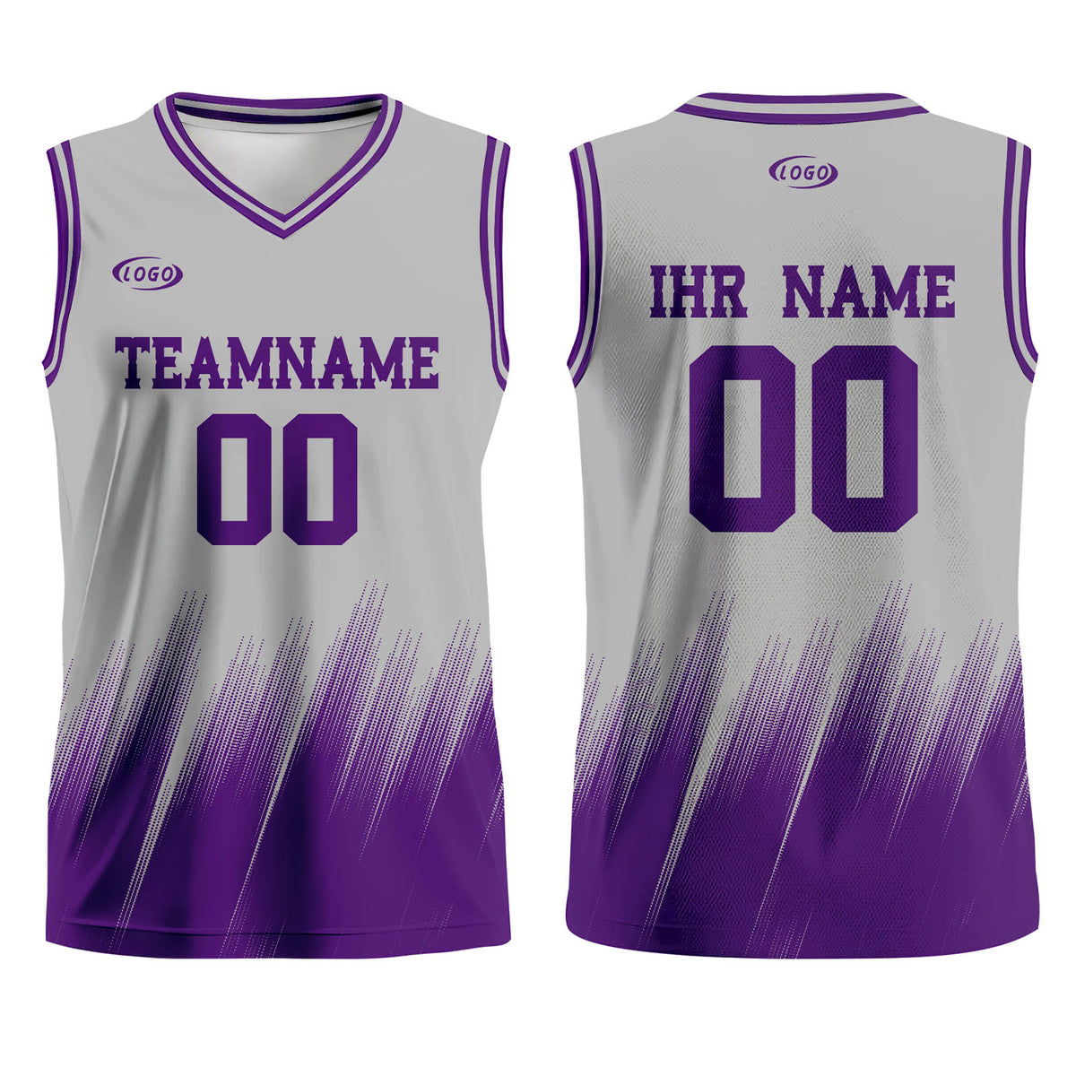 Benutzerdefinierter Grau Lila Basketball Jersey Uniform Anzug gedruckt Ihr Logo Name Nummer