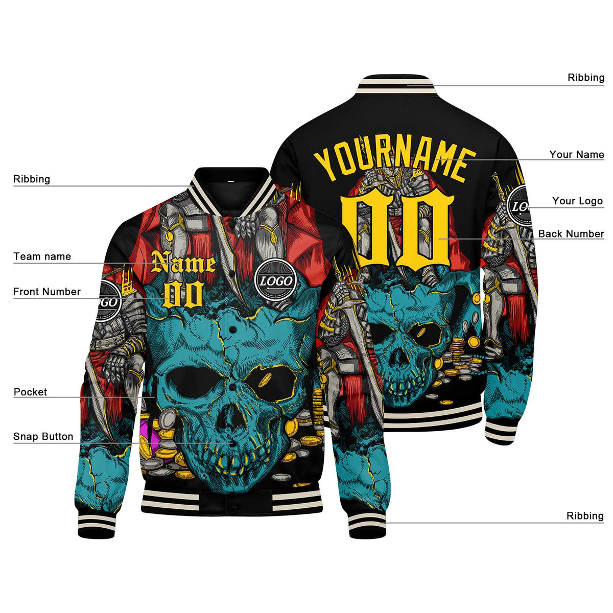 Benutzerdefinierte Verlauf Varsity-Jacke. Letterman-Jacke Blaugelb