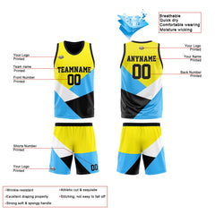 Benutzerdefinierte Reversible Basketball Jersey Personalisierte Print Name Nummer Logo Color Farbe Block-Gelb&Blau