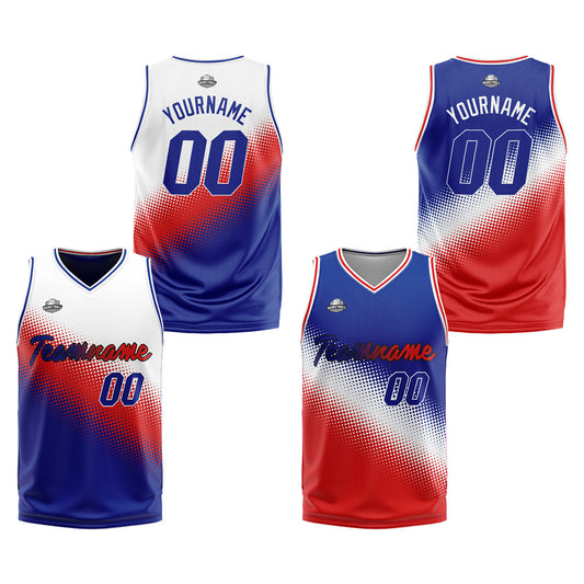 Benutzerdefinierte Reversible Basketball Jersey Personalisierte Print Name Nummer Logo Weiß-heißes Weiß-Rot-Royal