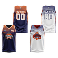 Benutzerdefinierte Marine Orange Weiß Reversible Basketball Jersey Personalisierte Print Name Nummer Logo