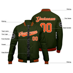 Benutzerdefinierte Verlauf Varsity-Jacke. Letterman-Jacke Olivgrün Orange