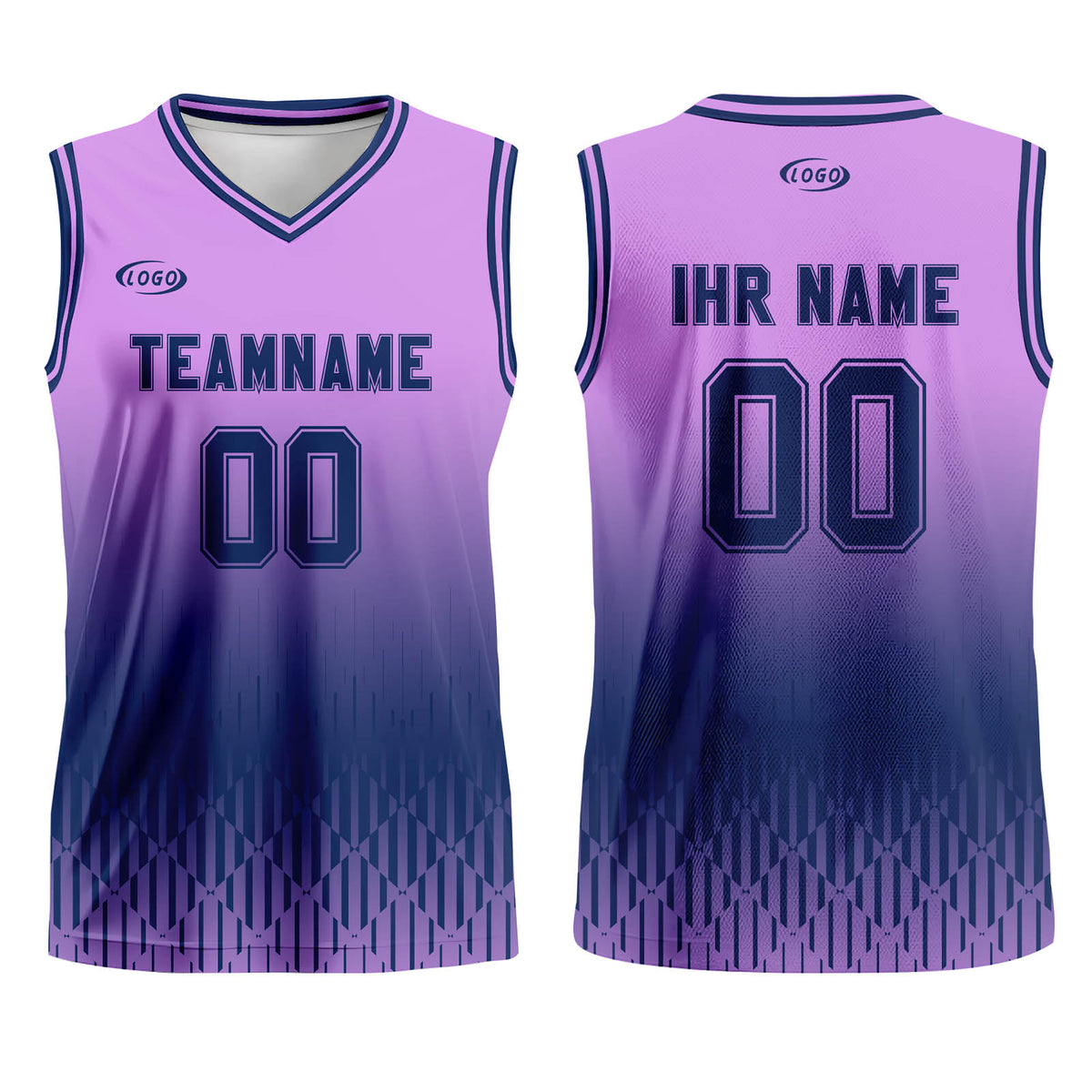 Benutzerdefinierter Helllila Dunkelblau Farbverlauf Basketball Jersey Uniform Anzug gedruckt Ihr Logo Name Nummer