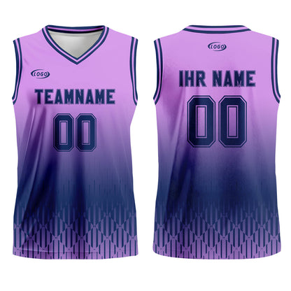 Benutzerdefinierter Helllila Dunkelblau Farbverlauf Basketball Jersey Uniform Anzug gedruckt Ihr Logo Name Nummer